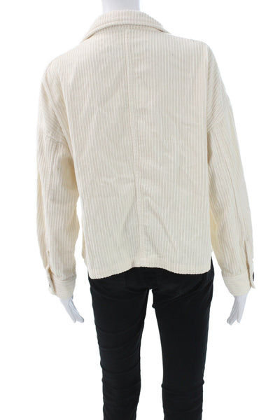 Zara Women Beige Cotton Striped Long Sleeve Jacket Size M