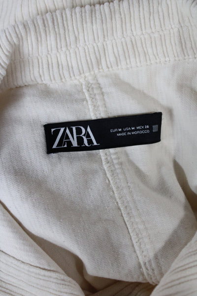 Zara Women Beige Cotton Striped Long Sleeve Jacket Size M