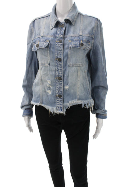 Hidden Womens Light Blue Denim Grunge Collared Button Long Sleeve Jacket Size L
