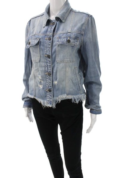 Hidden Womens Light Blue Denim Grunge Collared Button Long Sleeve Jacket Size L