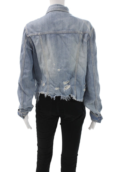 Hidden Womens Light Blue Denim Grunge Collared Button Long Sleeve Jacket Size L