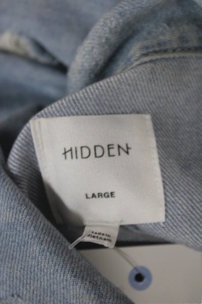 Hidden Womens Light Blue Denim Grunge Collared Button Long Sleeve Jacket Size L