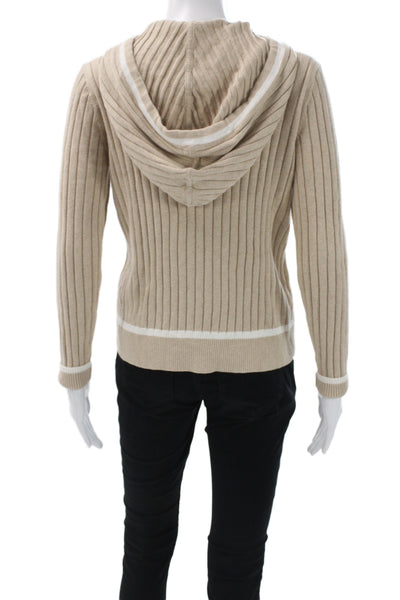 Minnie Rose Womens Pullover Hoodie Beige Striped Cotton Wool Drawstring Size XS