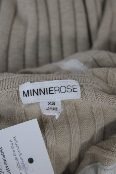 Minnie Rose Womens Pullover Hoodie Beige Striped Cotton Wool Drawstring Size XS