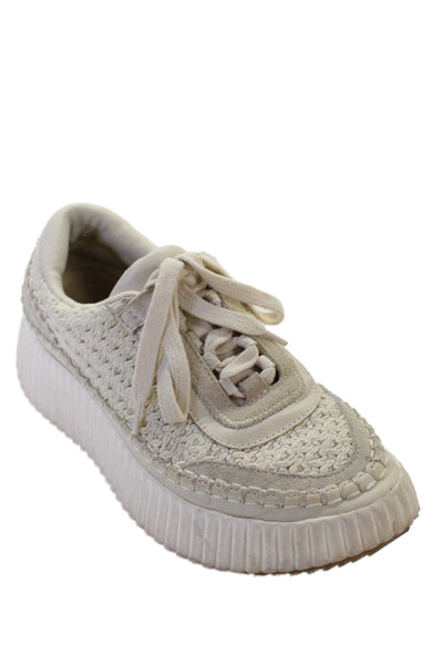 Dolce Vita Womens Lace Up Chunky Knit Low Top Sneakers Beige Size 6.5