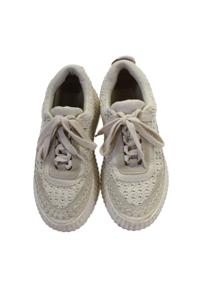 Dolce Vita Womens Lace Up Chunky Knit Low Top Sneakers Beige Size 6.5