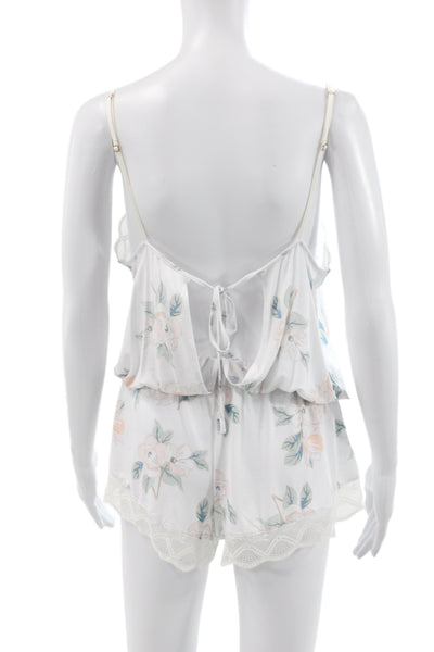 Eberjey Womens Cotton Floral V Neck  One Piece  White  Size M
