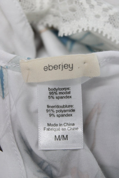 Eberjey Womens Cotton Floral V Neck  One Piece  White  Size M