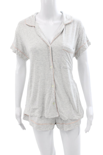 Eberjey Womens Cotton Collard Button front  Pajamas Set Gray  Size M