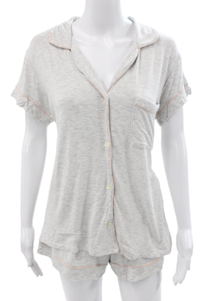 Eberjey Womens Cotton Collard Button front  Pajamas Set Gray  Size M