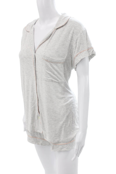 Eberjey Womens Cotton Collard Button front  Pajamas Set Gray  Size M