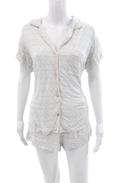 Eberjey Women's Cotton Collard Button front  Pajamas Set Gray Size M