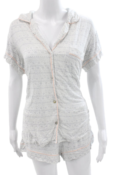 Eberjey Women's Cotton Collard Button front  Pajamas Set Gray Size M