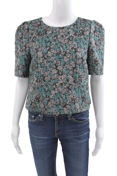 Club Monaco Women Cropped Black Floral Blouse Short Sleeve Size 2