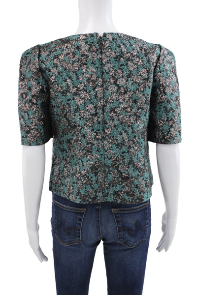 Club Monaco Women Cropped Black Floral Blouse Short Sleeve Size 2