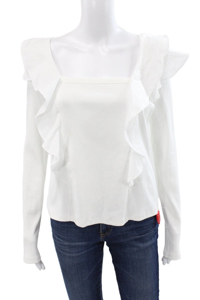 Veronica Beard Women White Square Neck Long Sleeve Pima Cotton Blouse Size M
