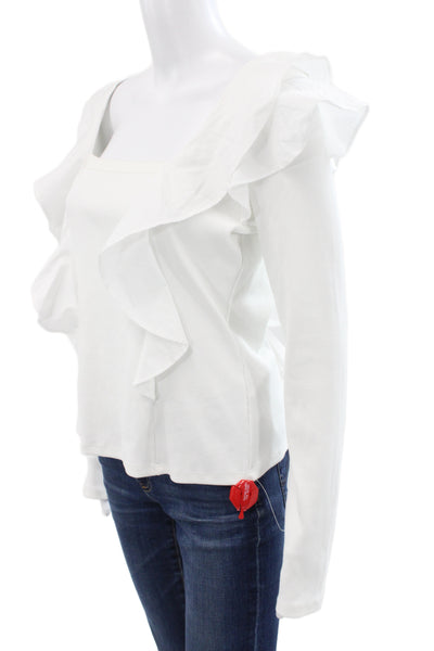 Veronica Beard Women White Square Neck Long Sleeve Pima Cotton Blouse Size M