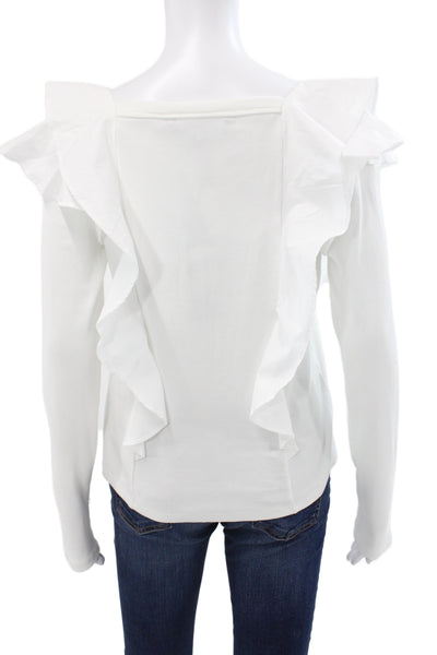Veronica Beard Women White Square Neck Long Sleeve Pima Cotton Blouse Size M