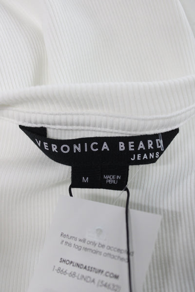 Veronica Beard Women White Square Neck Long Sleeve Pima Cotton Blouse Size M