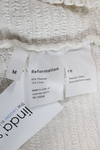 Reformation Womens Cropped Bohemian Square Neck 3/4 Sleeve White Blouse Size M