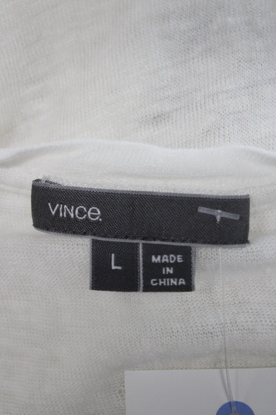 Vince Womens Basic Cotton Short Sleeve Round Neck T-Shirt White Size L