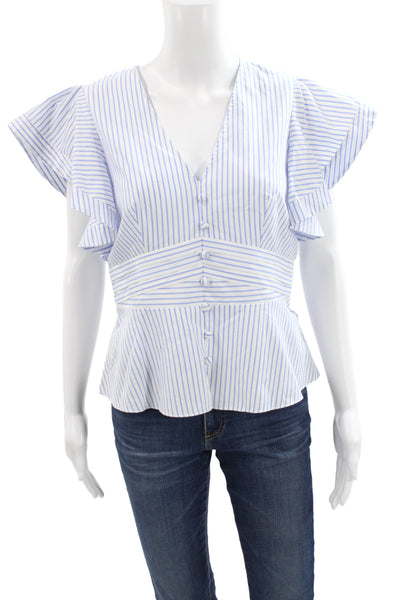 Veronica Beard Womens Light Blue Striped V-Neck Sleeveless Blouse Size 4