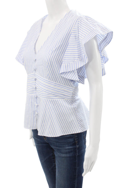 Veronica Beard Womens Light Blue Striped V-Neck Sleeveless Blouse Size 4
