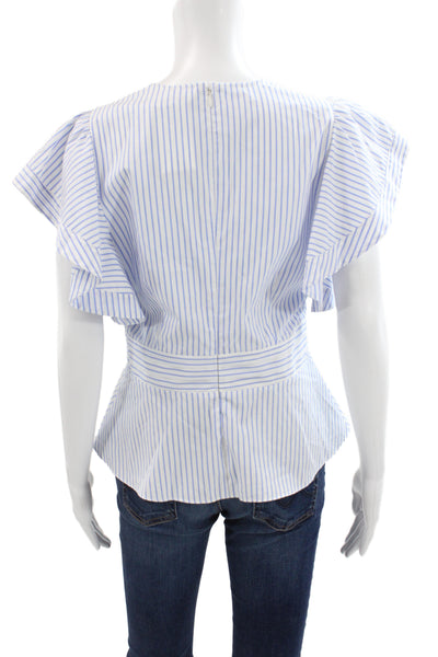 Veronica Beard Womens Light Blue Striped V-Neck Sleeveless Blouse Size 4