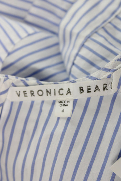 Veronica Beard Womens Light Blue Striped V-Neck Sleeveless Blouse Size 4