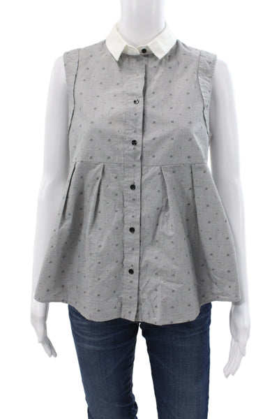 Claudie Pierlot Women Gray Cotton Button Up Sleeveless Blouse Size 38