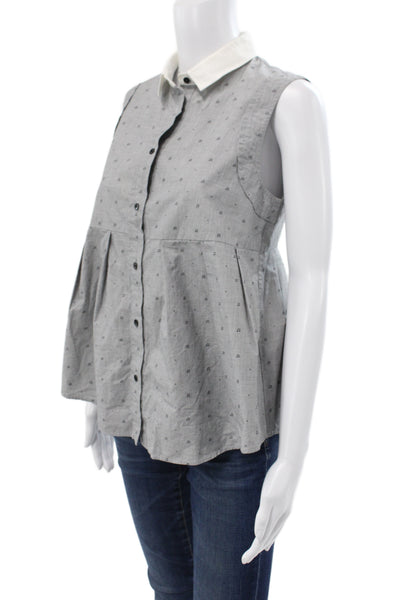 Claudie Pierlot Women Gray Cotton Button Up Sleeveless Blouse Size 38