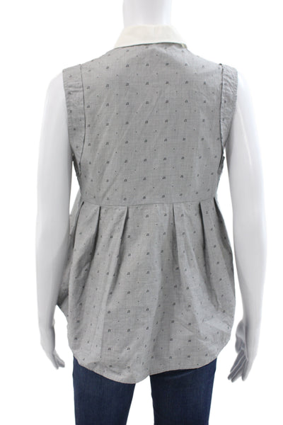Claudie Pierlot Women Gray Cotton Button Up Sleeveless Blouse Size 38