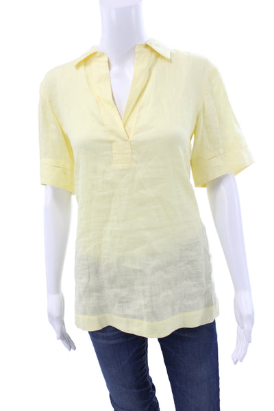 Lafayette 148 New York Womens Collared Tunic Blouse Yellow Short Sleeve Size XS