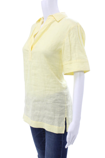 Lafayette 148 New York Womens Collared Tunic Blouse Yellow Short Sleeve Size XS