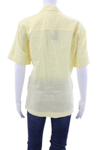 Lafayette 148 New York Womens Collared Tunic Blouse Yellow Short Sleeve Size XS