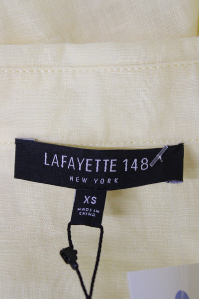 Lafayette 148 New York Womens Collared Tunic Blouse Yellow Short Sleeve Size XS