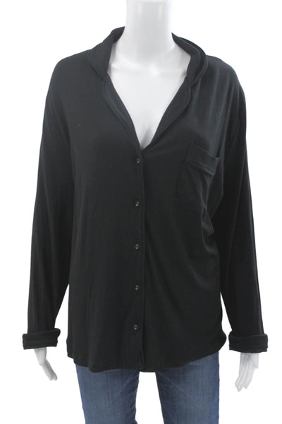 Skims Women Collared Long Sleeve Pima Cotton Button Up Top Black Size XL