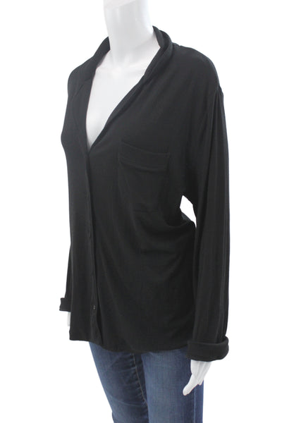Skims Women Collared Long Sleeve Pima Cotton Button Up Top Black Size XL