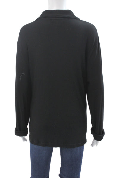 Skims Women Collared Long Sleeve Pima Cotton Button Up Top Black Size XL