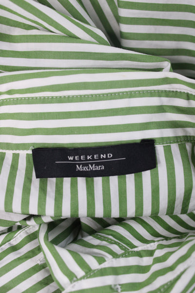 Weekend Max Mara Women Striped Green Cotton Collared Short Sleeve Blouse Size 6