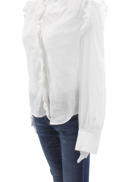 Frame Womens Bohemian V Neck Button Up Cotton Blouse White Long Sleeve Size S