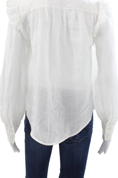Frame Womens Bohemian V Neck Button Up Cotton Blouse White Long Sleeve Size S