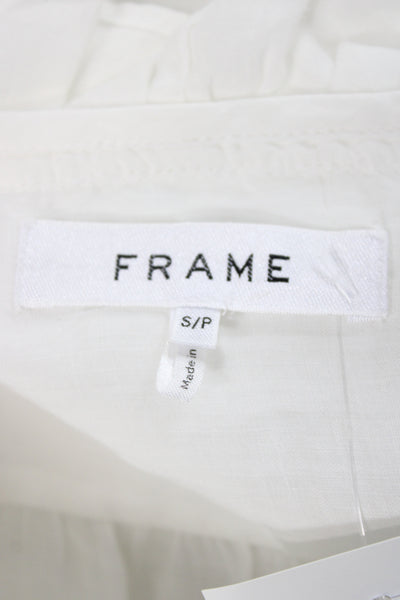 Frame Womens Bohemian V Neck Button Up Cotton Blouse White Long Sleeve Size S