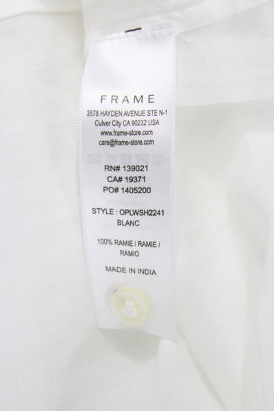 Frame Womens Bohemian V Neck Button Up Cotton Blouse White Long Sleeve Size S