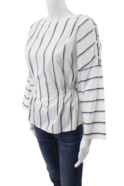 Akris Punto Women Striped Cotton Blouse Round Neck 3/4 Sleeve White Size 8