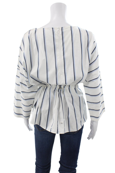 Akris Punto Women Striped Cotton Blouse Round Neck 3/4 Sleeve White Size 8