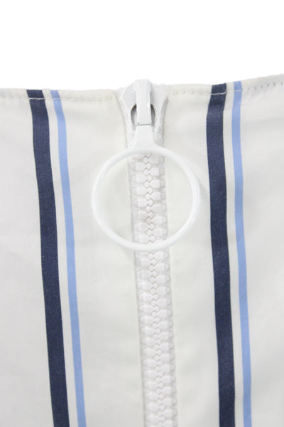 Akris Punto Women Striped Cotton Blouse Round Neck 3/4 Sleeve White Size 8