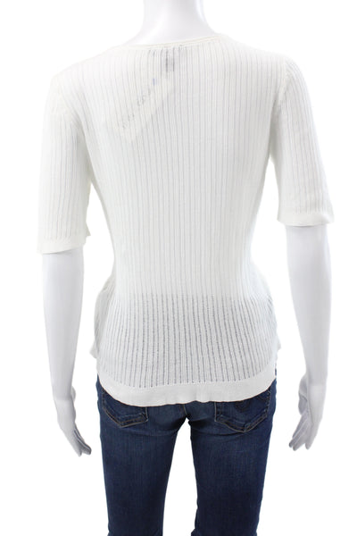 Eileen Fisher Womens Striped White Short Sleeve Round Neck T-Shirt Size S