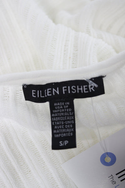 Eileen Fisher Womens Striped White Short Sleeve Round Neck T-Shirt Size S