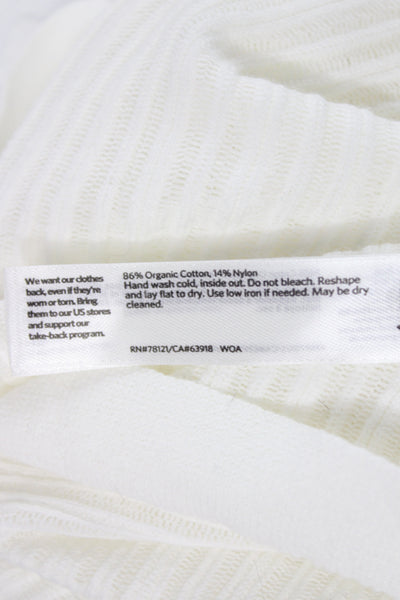Eileen Fisher Womens Striped White Short Sleeve Round Neck T-Shirt Size S